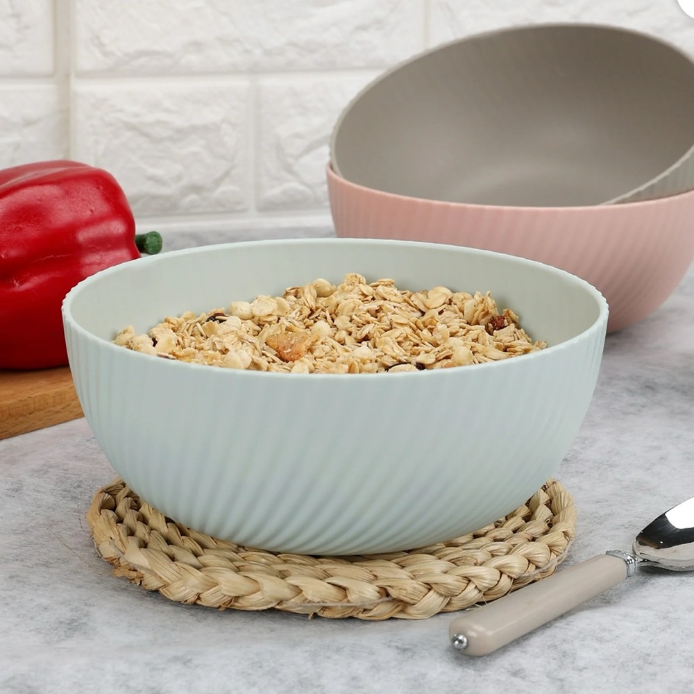 Set of 4 MAINSTAYS Plastic 38oz Cereal Bowls Round Textured BPA Free Teal